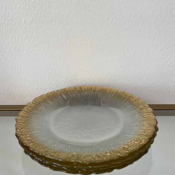 Artistic Accents Turkish Frosted Glass Appetizer Plates 8" Gold Border Set of 4 - Picture 13 of 13